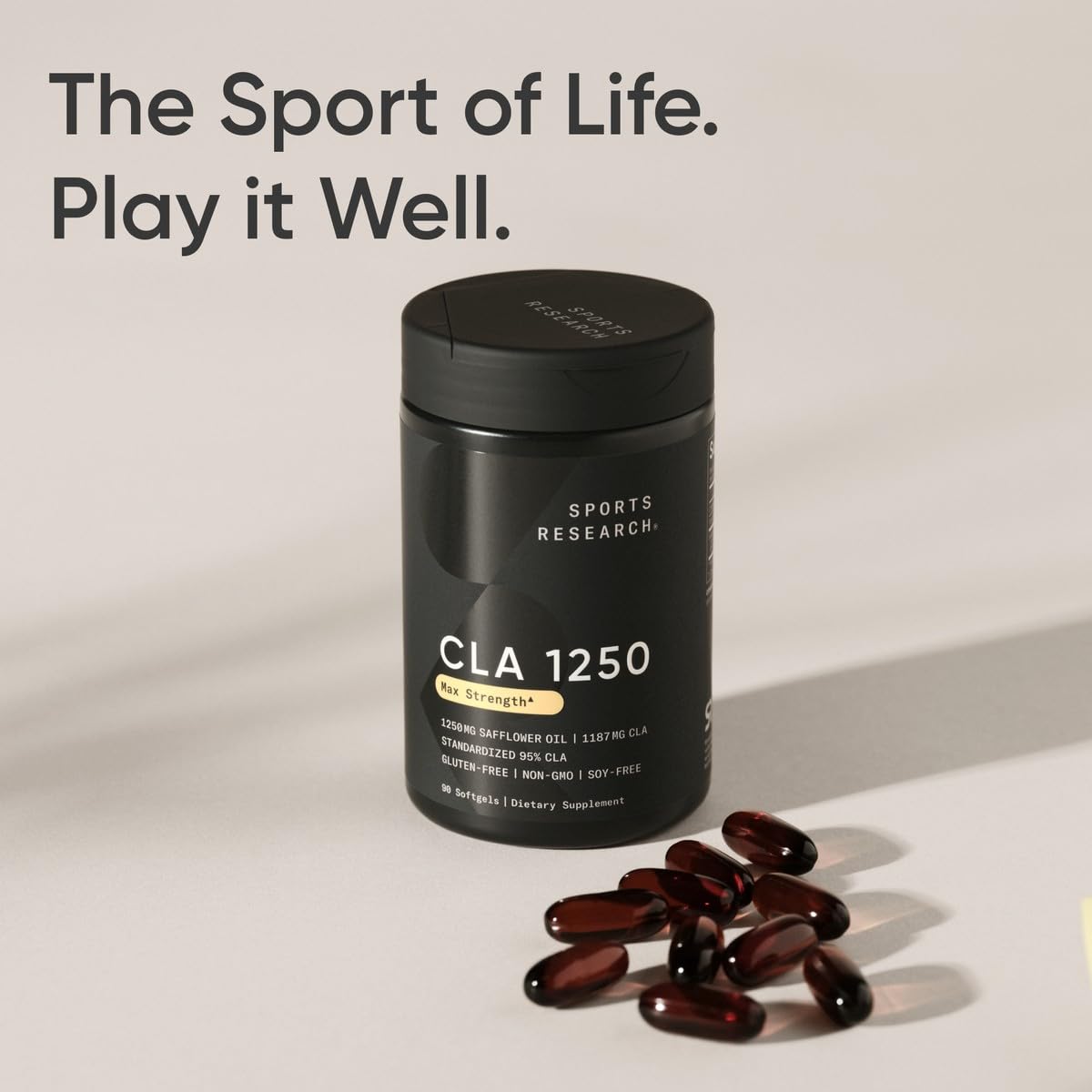 Sports Research CLA dosage information shown on label and caps.