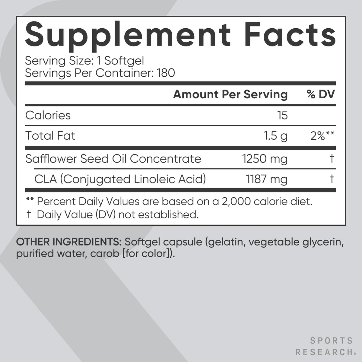 Sports Research CLA packaging and label highlighting product details.