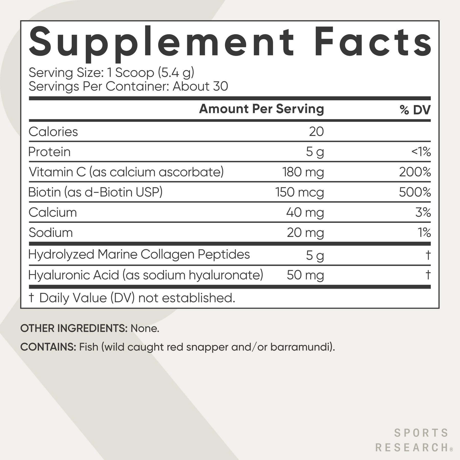 Sports Research Collagen Beauty Complex wild-caught marine collagen.