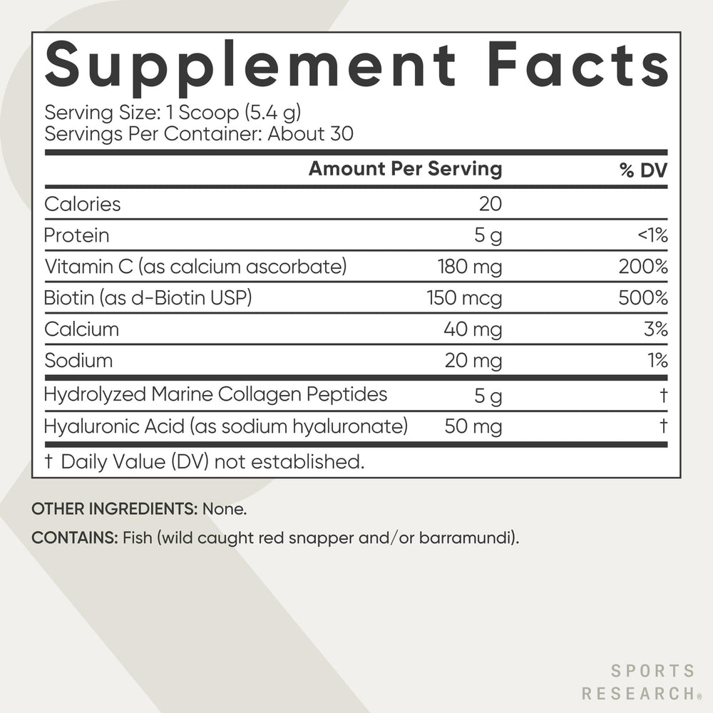 Sports Research Collagen Beauty Complex wild-caught marine collagen.