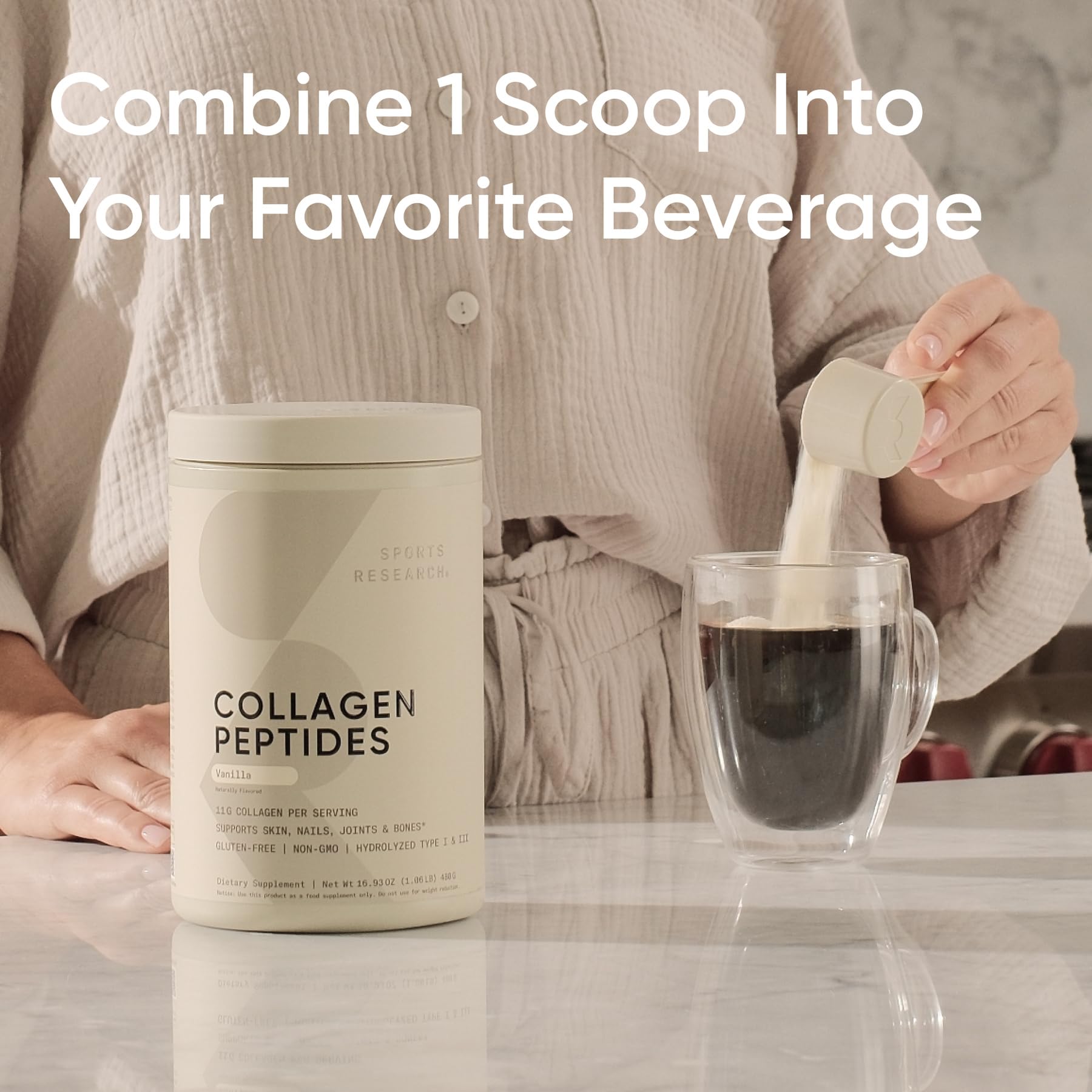 Sports Research Collagen Peptides coffee mug for easy morning collagen infusion.