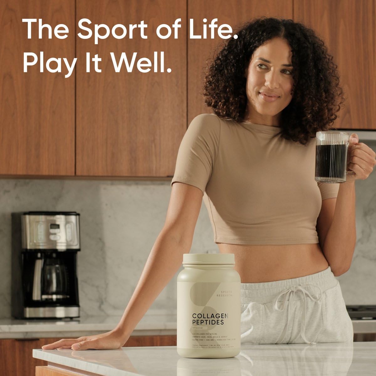 Sports Research Collagen Peptides keto and paleo badge visible, signaling clean ingredients.