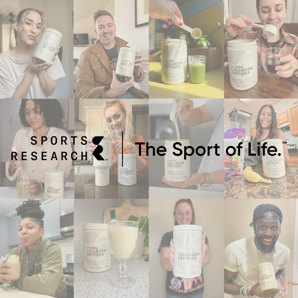 Sports Research Collagen Peptides kitchen counter scene reinforces keto-friendly formula.