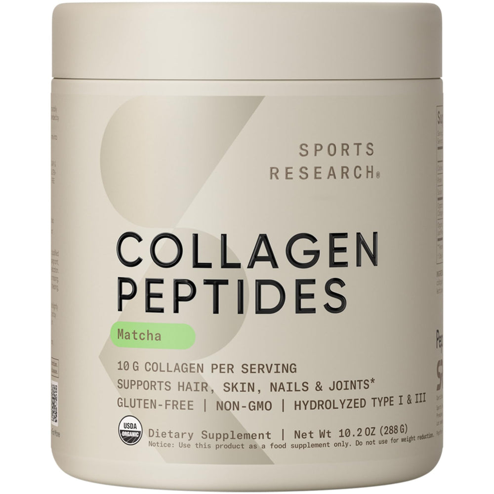 Sports Research collagen peptides mix scoop—easy-to-blend powder for shakes.