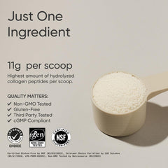 Sports Research Collagen Peptides scoop being poured, showing quick mix into beverages.