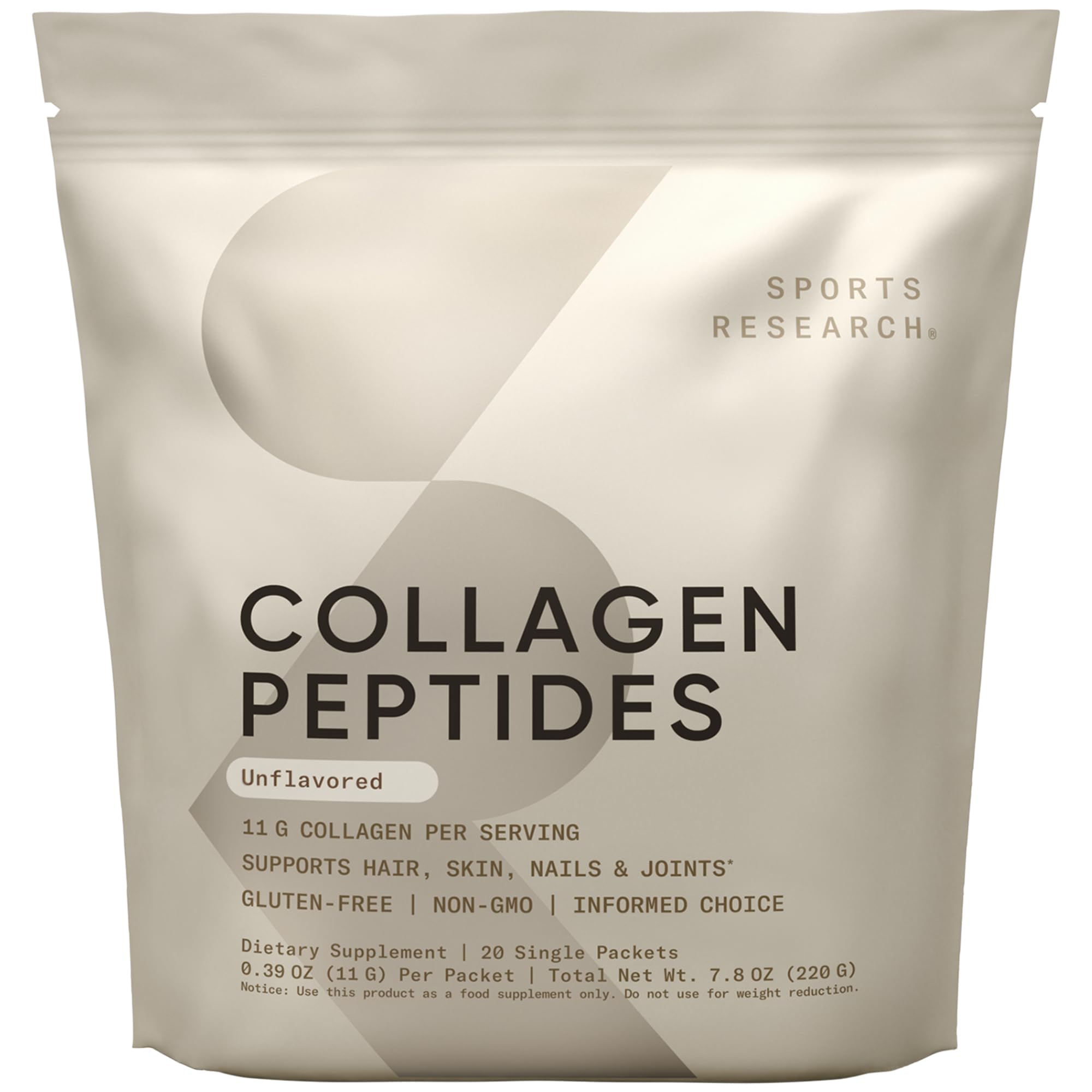 Sports Research Collagen Peptides tub label highlighting the high-absorption formula.
