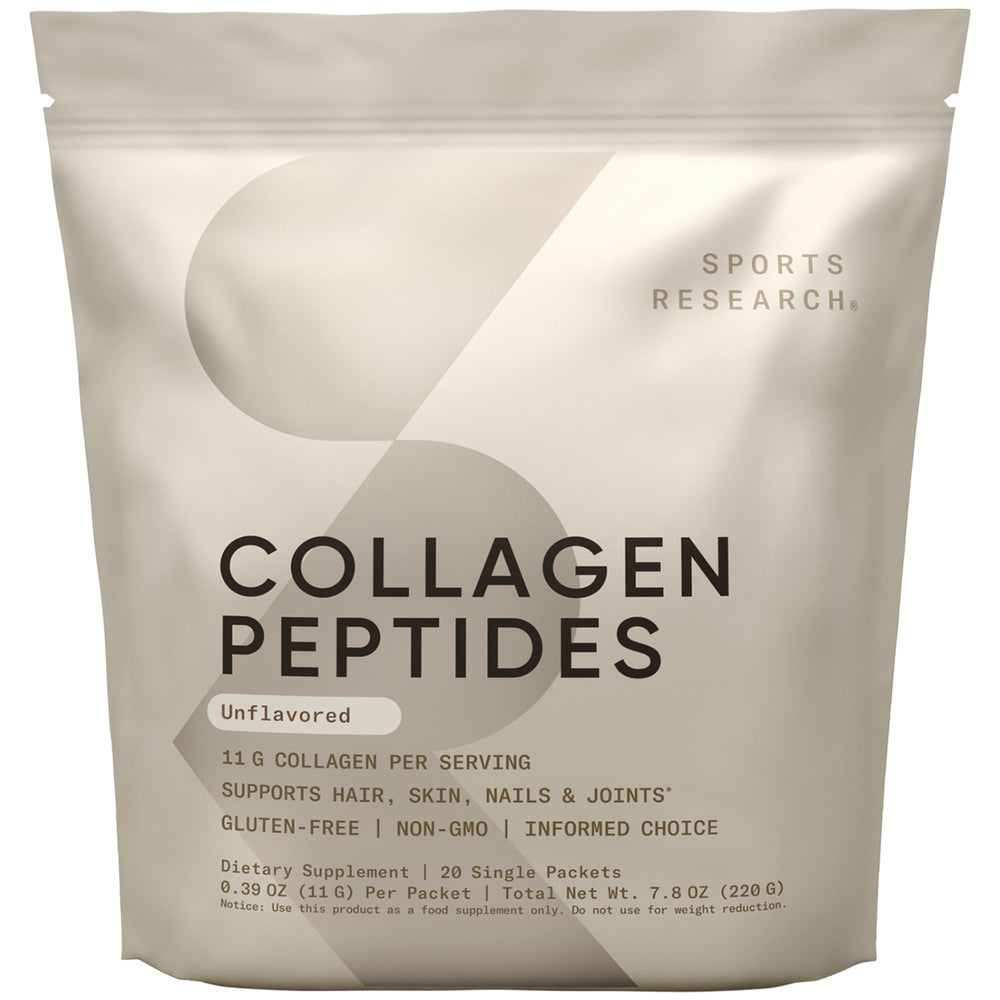 Sports Research Collagen Peptides tub label highlighting the high-absorption formula.