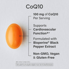 Sports Research CoQ10 bottle label close-up showing Bioperine and coconut oil blend