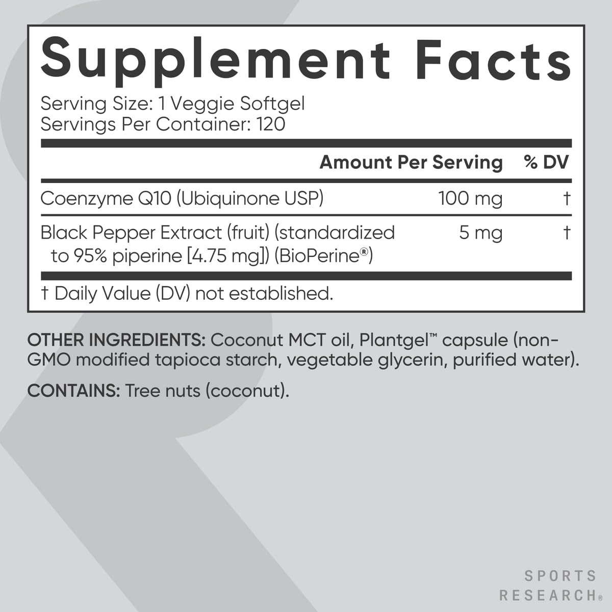 Sports Research CoQ10 vegan-certified badge indicating plant-based ingredients