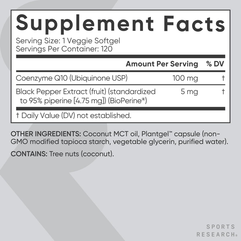 Sports Research CoQ10 vegan-certified badge indicating plant-based ingredients