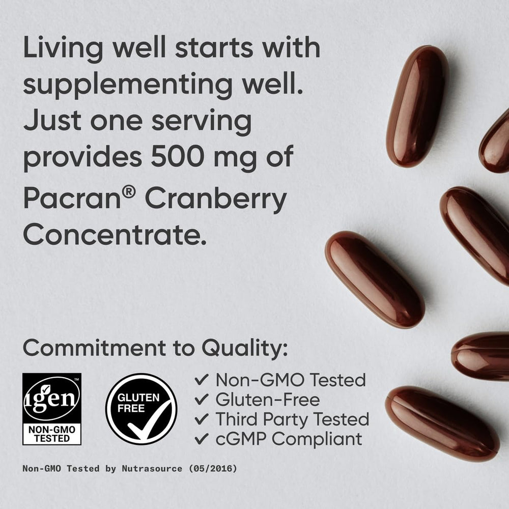 Sports Research Cranberry Fruit Complex label, featuring Pacran plus vitamins C & E.