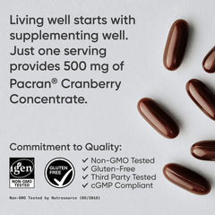 Sports Research Cranberry Fruit Complex label, featuring Pacran plus vitamins C & E.