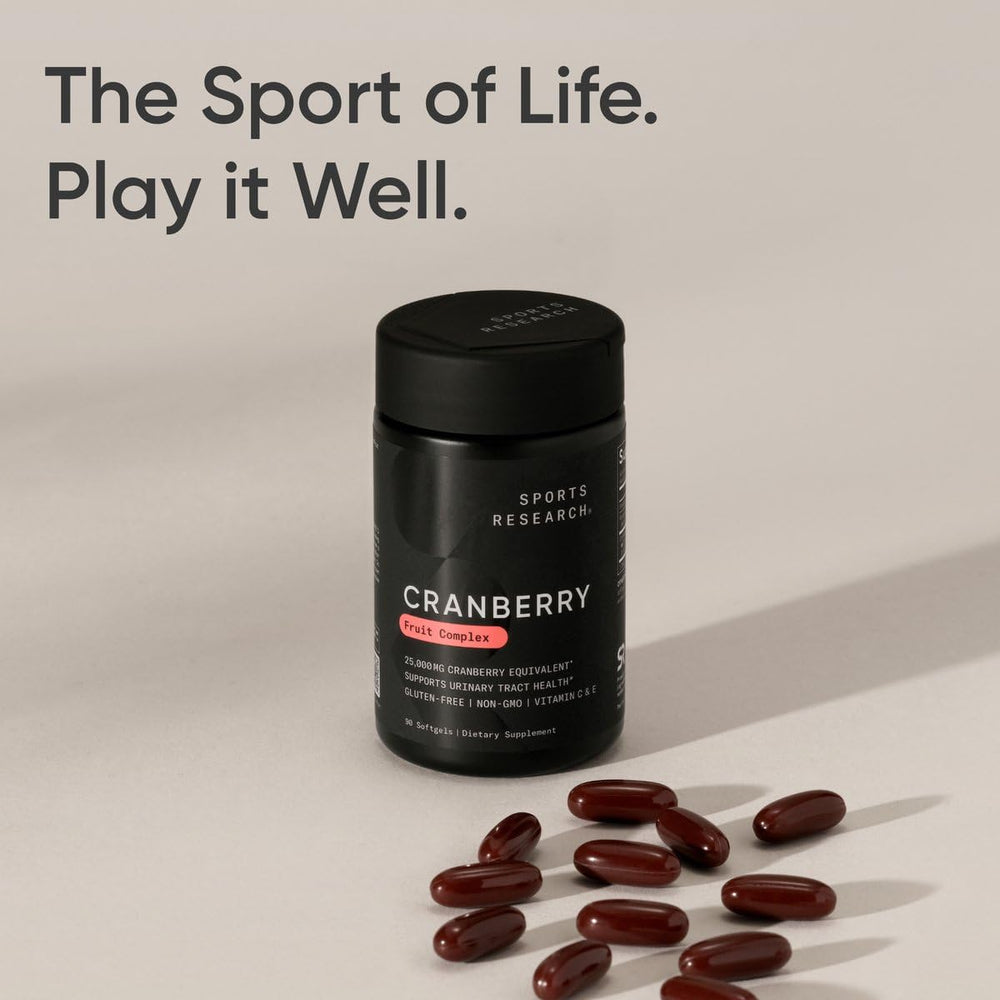Sports Research Cranberry Softgels, gluten-free and non-GMO for everyday wellness.