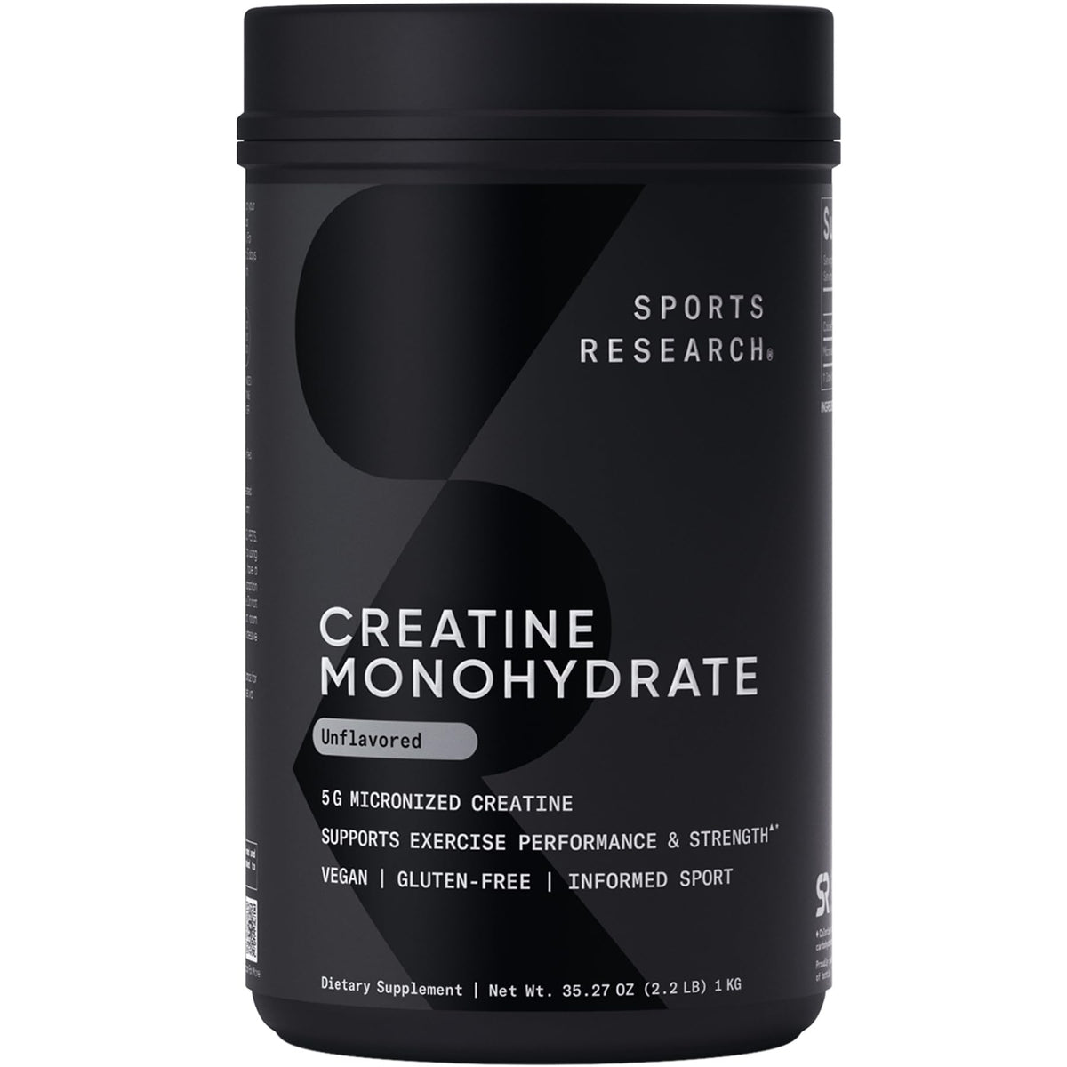 Sports Research Creatine Monohydrate bottle and scoop for daily loading and lean muscle support.