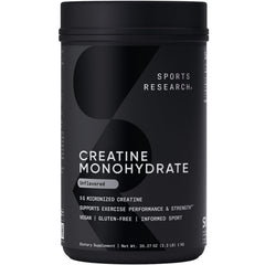 Sports Research Creatine Monohydrate bottle and scoop for daily loading and lean muscle support.
