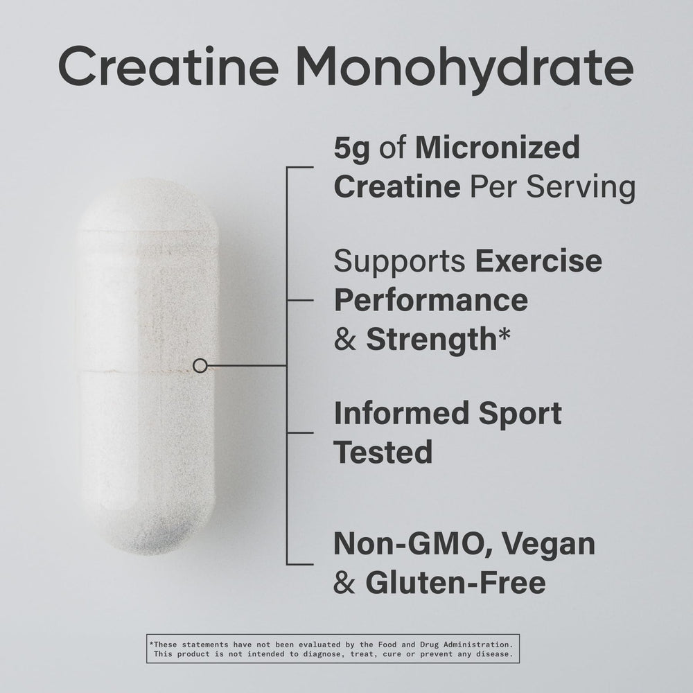 Closeup of Sports Research Creatine Monohydrate capsules highlighting small size for easy daily use.