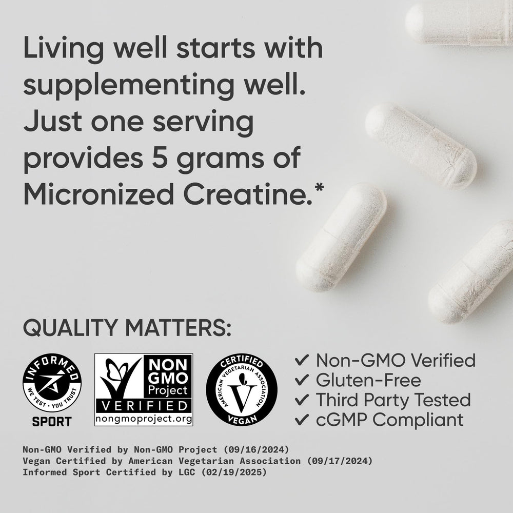 Sports Research Creatine Monohydrate serving shows 5 g per serving.