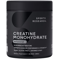 Sports Research Creatine Monohydrate powder bottle ready for strength training.
