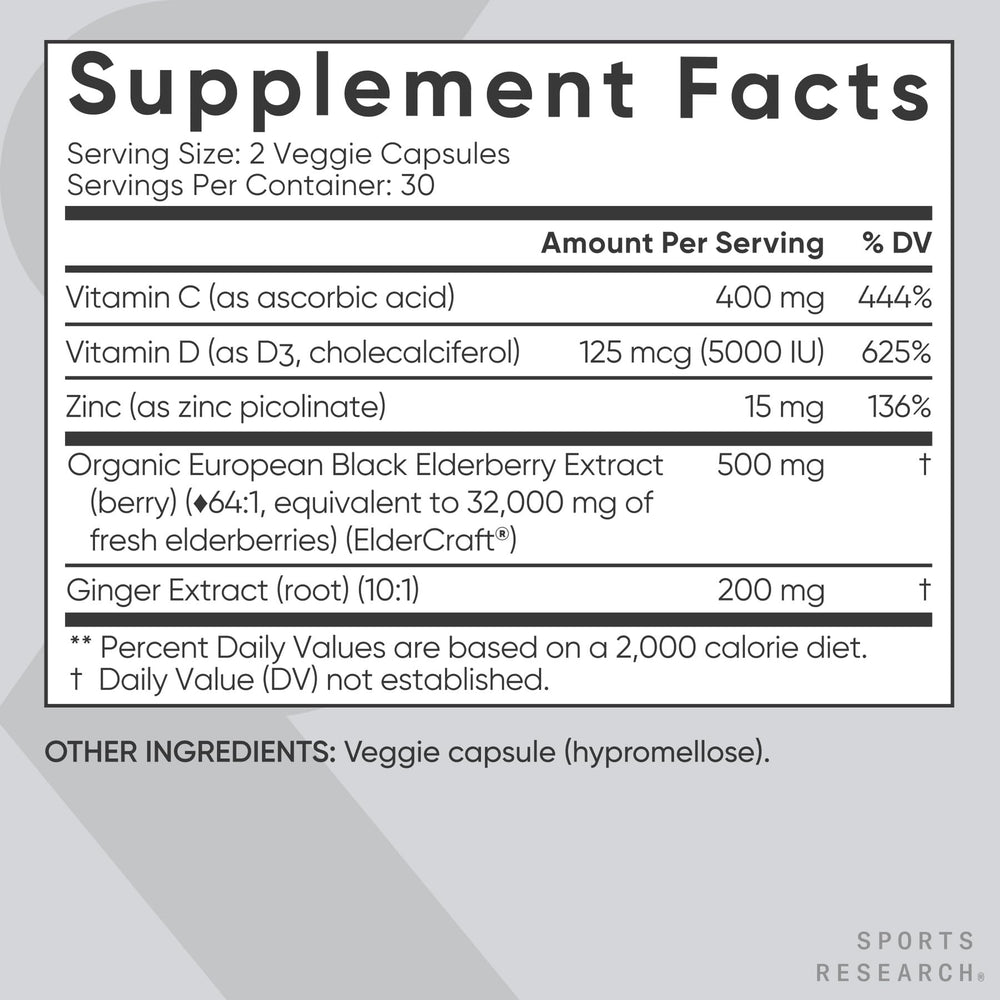 Sports Research Daily Immune label shows non-GMO and gluten-free claims for trusted quality