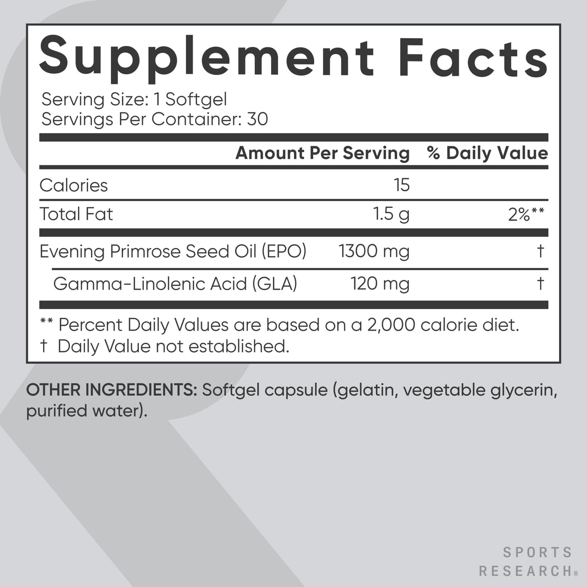Sports Research Evening Primrose Oil gluten-free label close-up