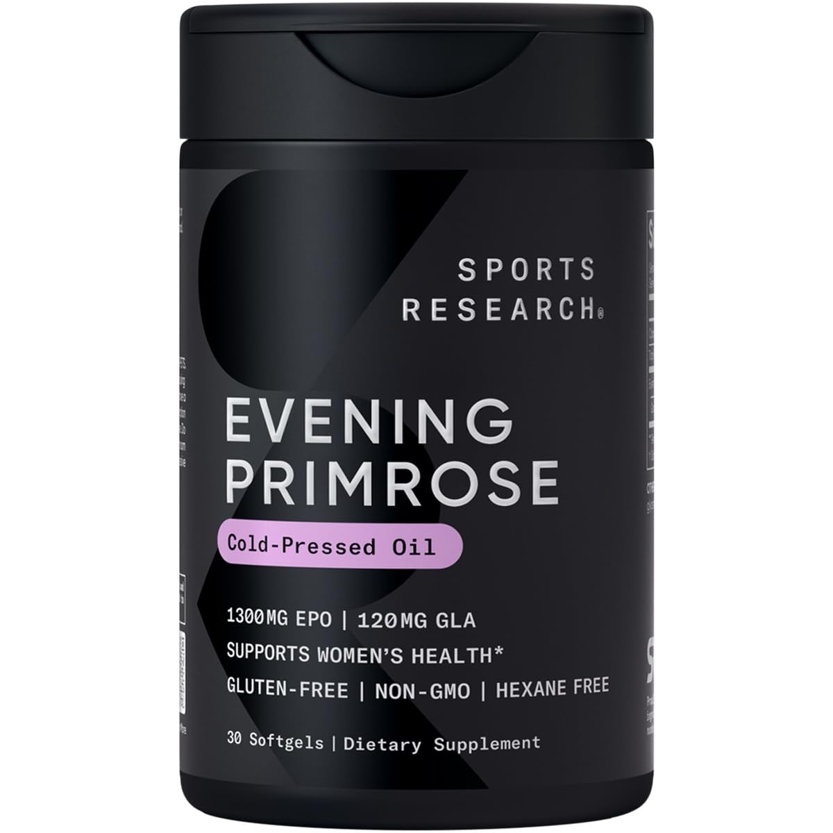 Sports Research Evening Primrose Oil softgels front view for easy daily use