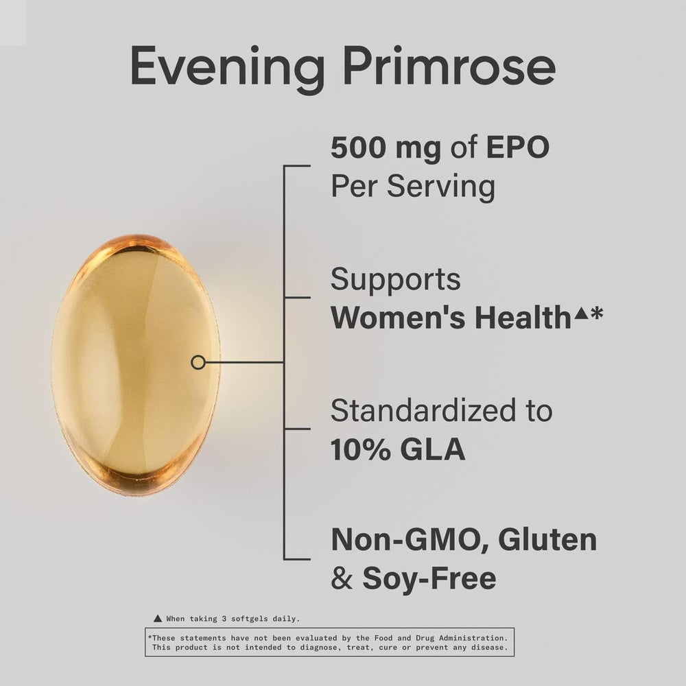 Sports Research Evening Primrose Oil softgels display the 1300mg dosage for convenient supplementation.