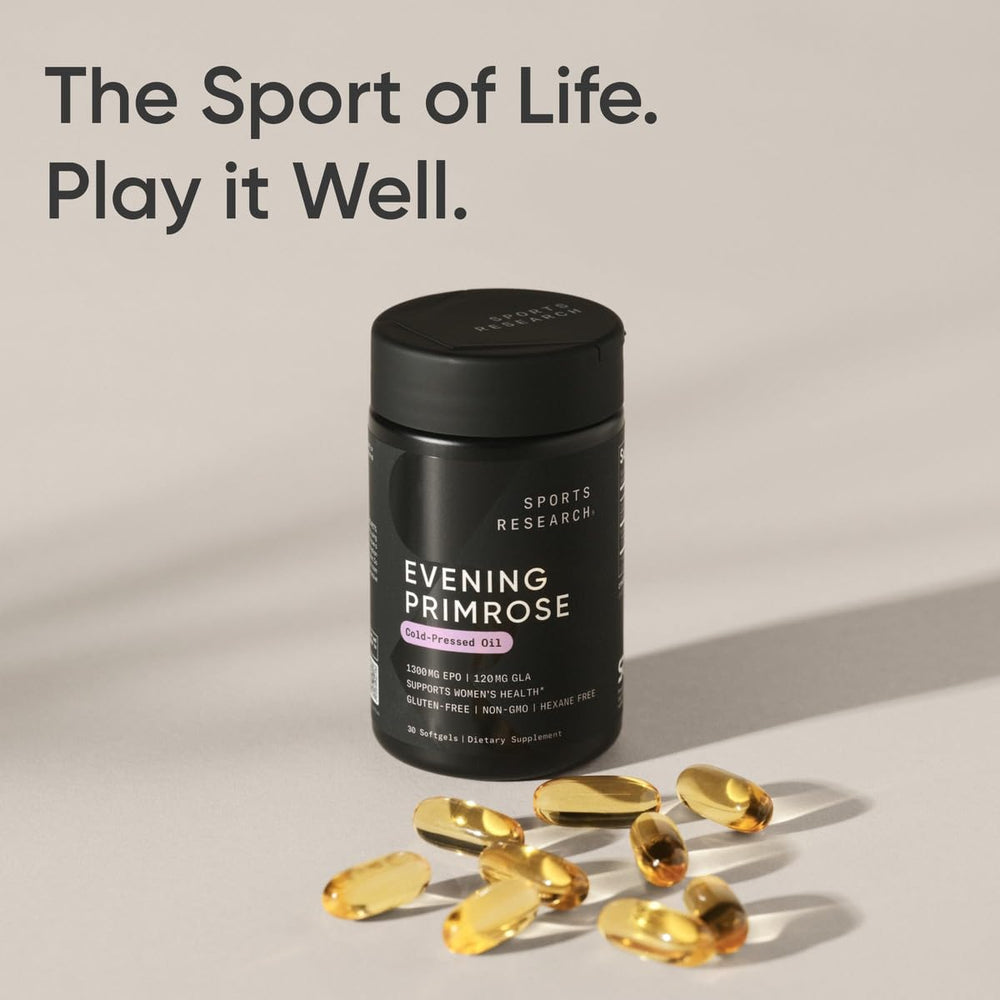 Sports Research Evening Primrose Oil seeds with cold-press illustration