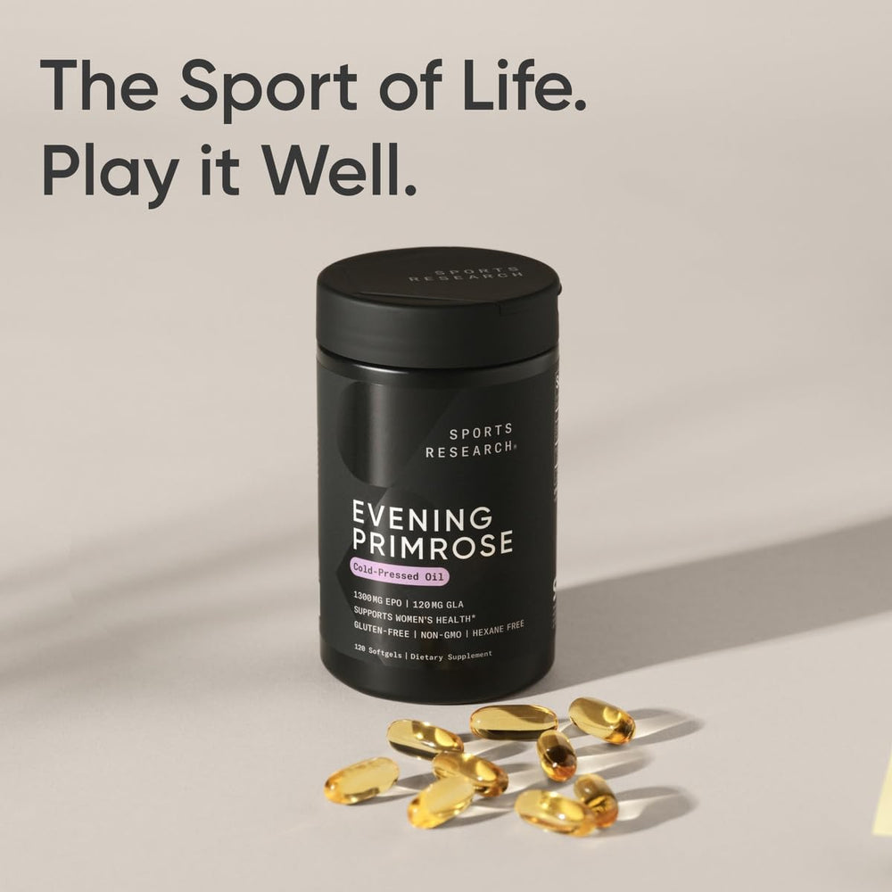 Lifestyle shot: woman taking Sports Research Evening Primrose with water