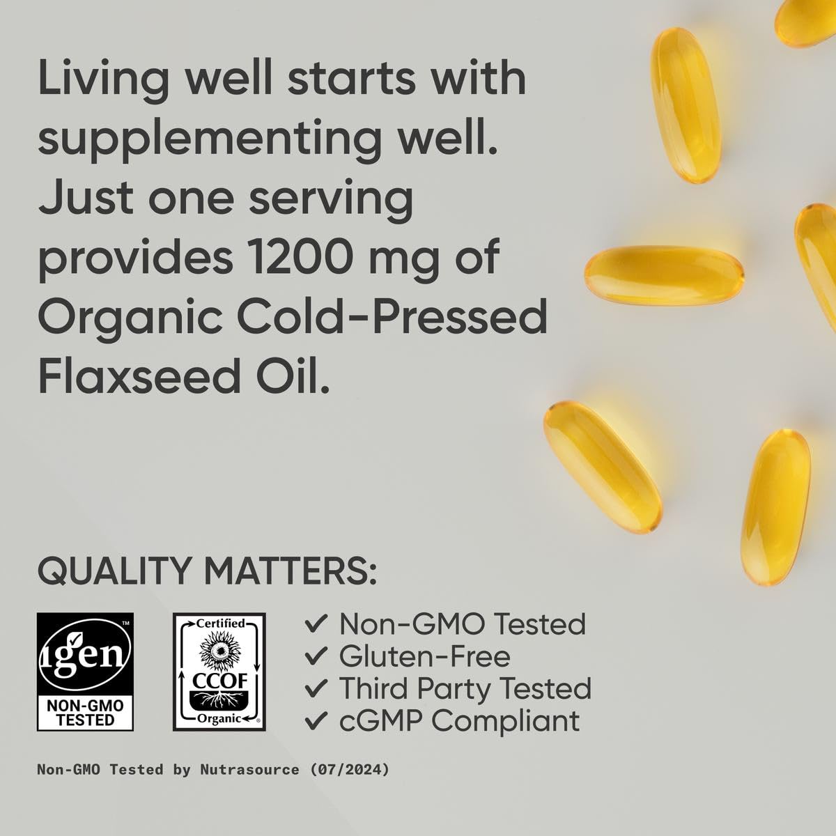 US facility label on Sports Research flaxseed oil softgels bottle