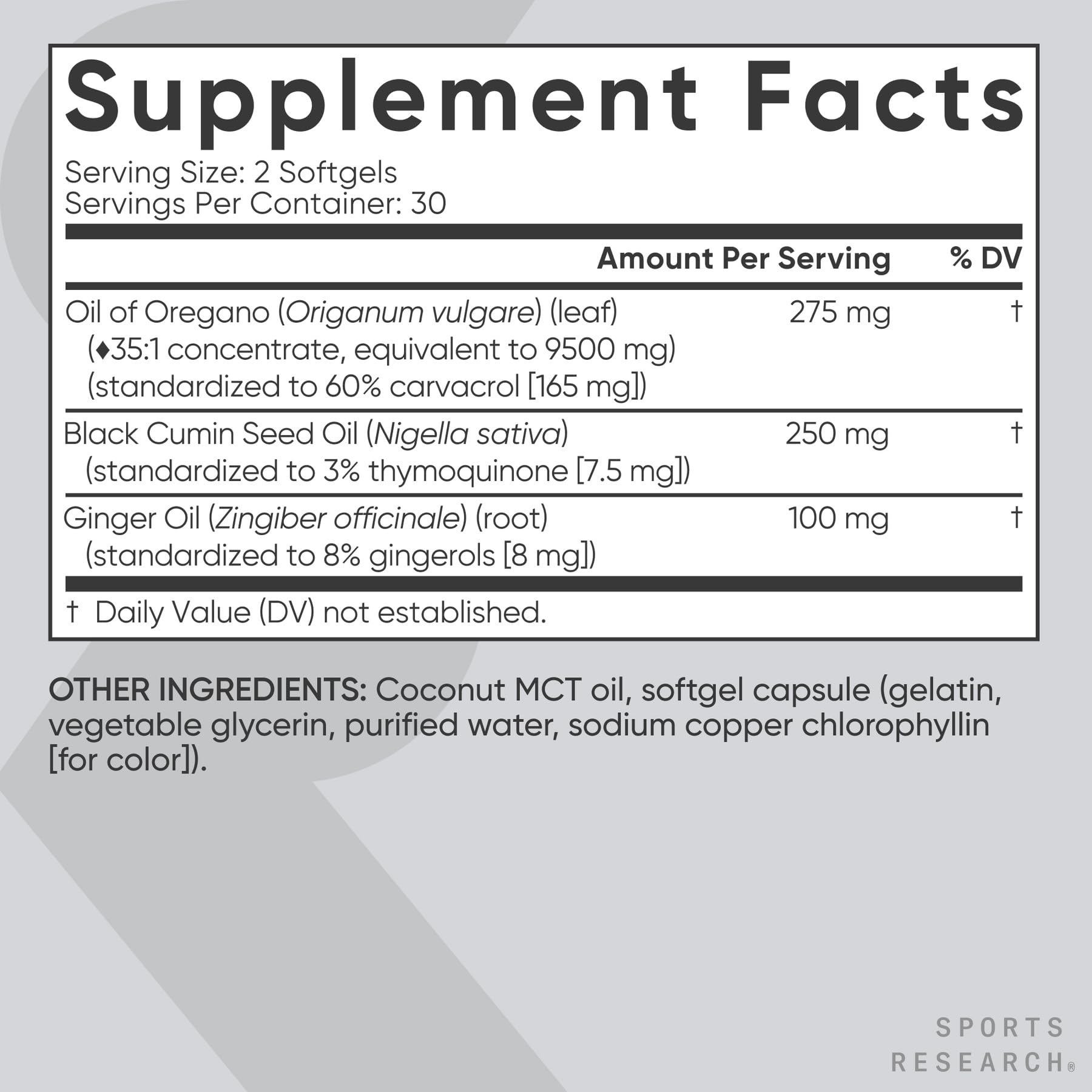Sports Research ginger oil blend label with warm aroma emphasis
