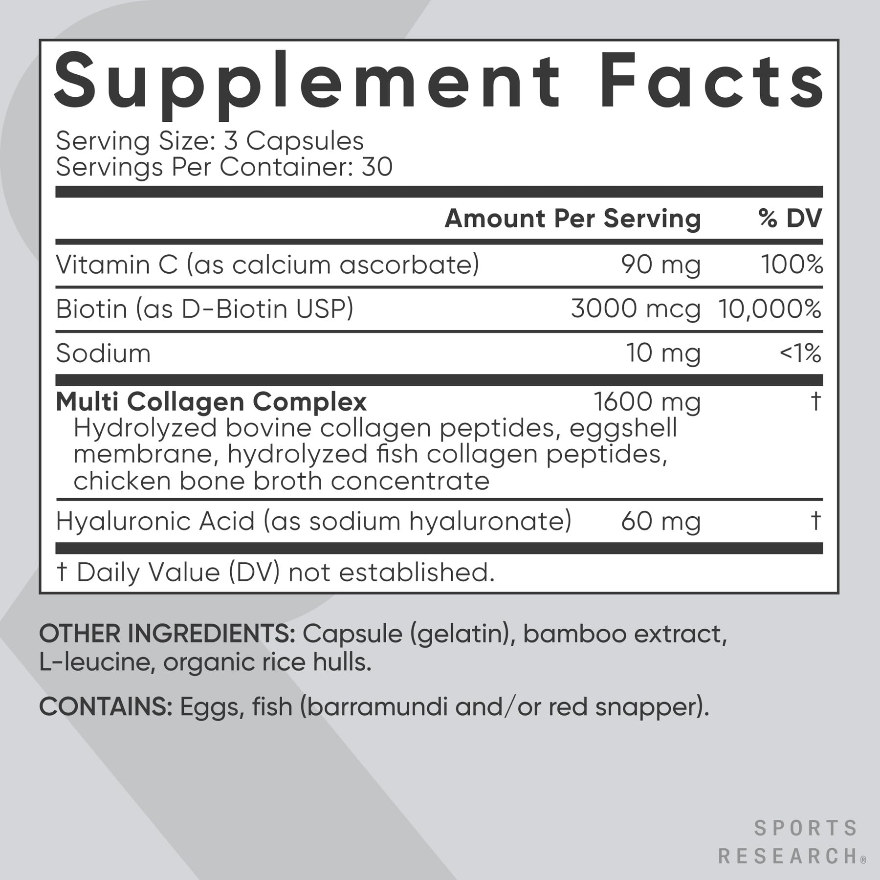 Gluten-free and Non-GMO label on Sports Research bottle