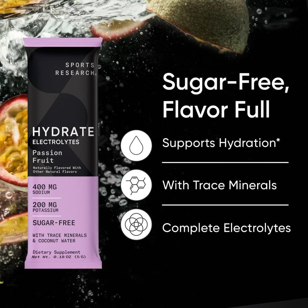 Sports Research Hydrate Cherry Pomegranate stick pack ideal after workouts and outdoor activities.