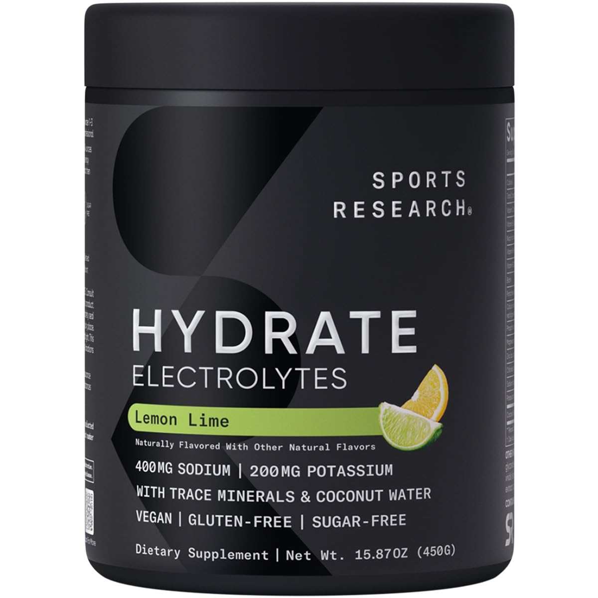 Sports Research Hydrate lemon-lime powder tub with scoop for on-the-go hydration