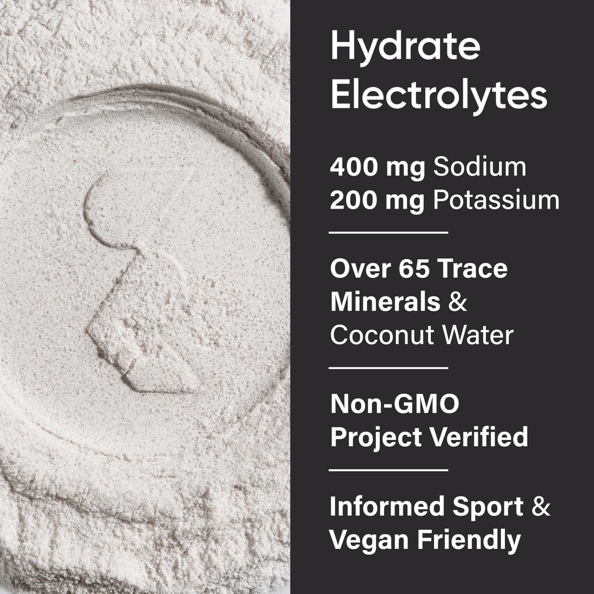 Sports Research Hydrate label highlights six electrolytes and coconut water blend