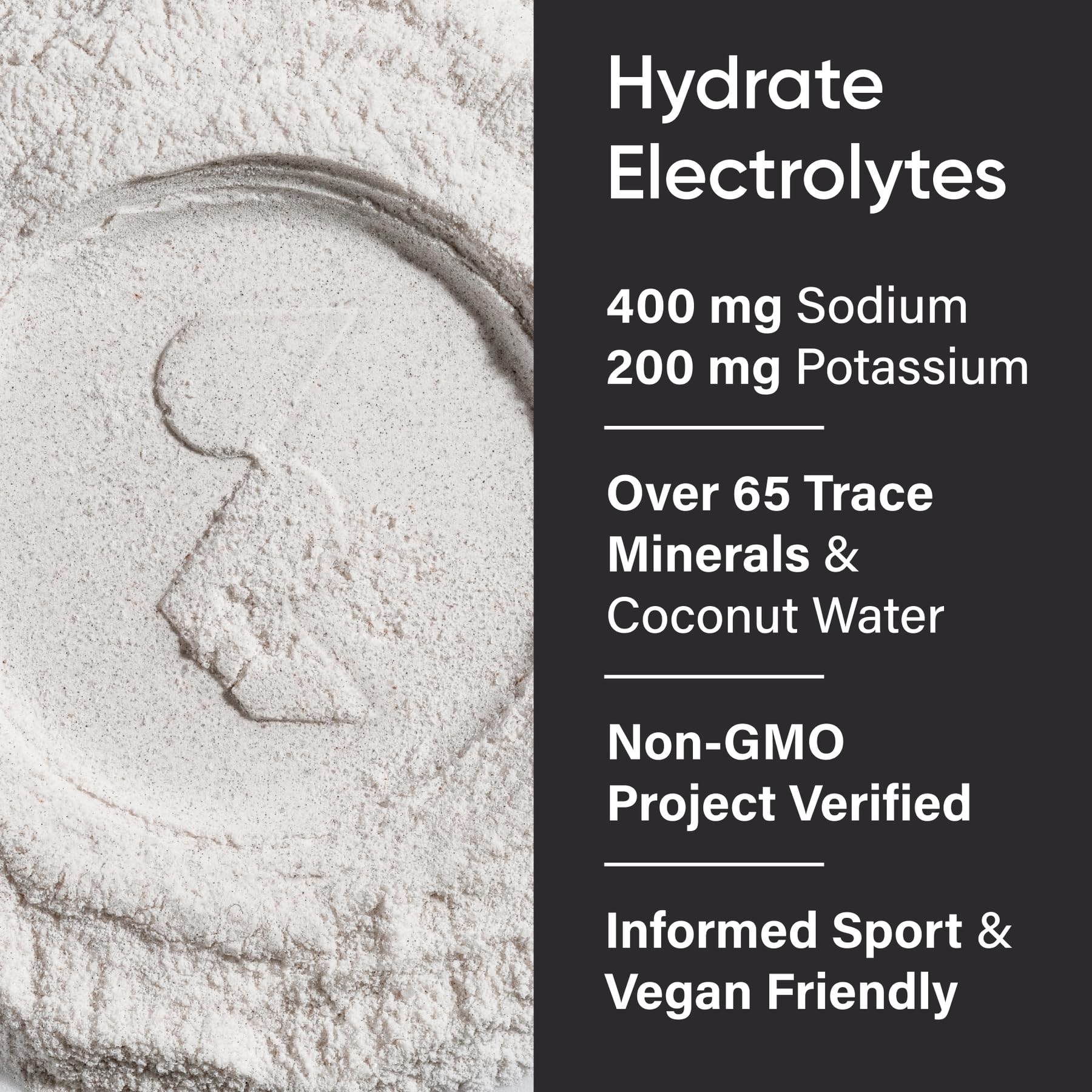 Sports Research Hydrate powder sodium-potassium panel emphasizes 2:1 ratio for balance.