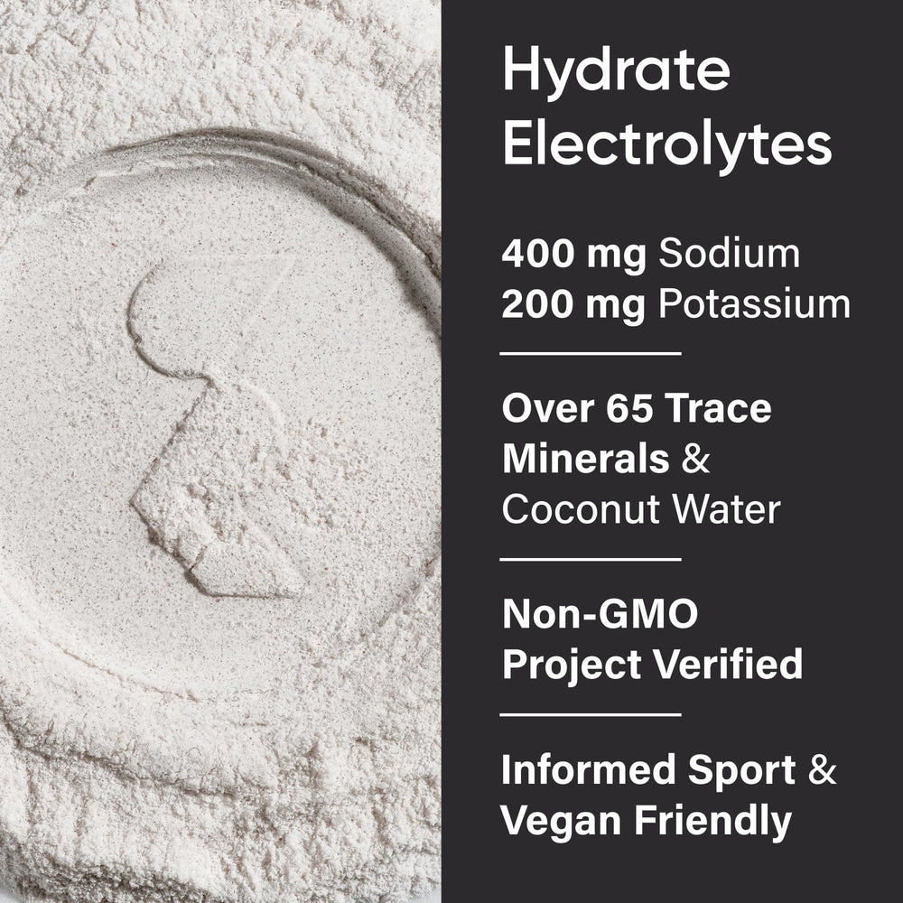 Sports Research Hydrate powder sodium-potassium panel emphasizes 2:1 ratio for balance.