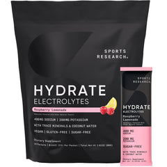 Sports Research Hydrate Raspberry Lemonade packet ready to mix for on the go hydration