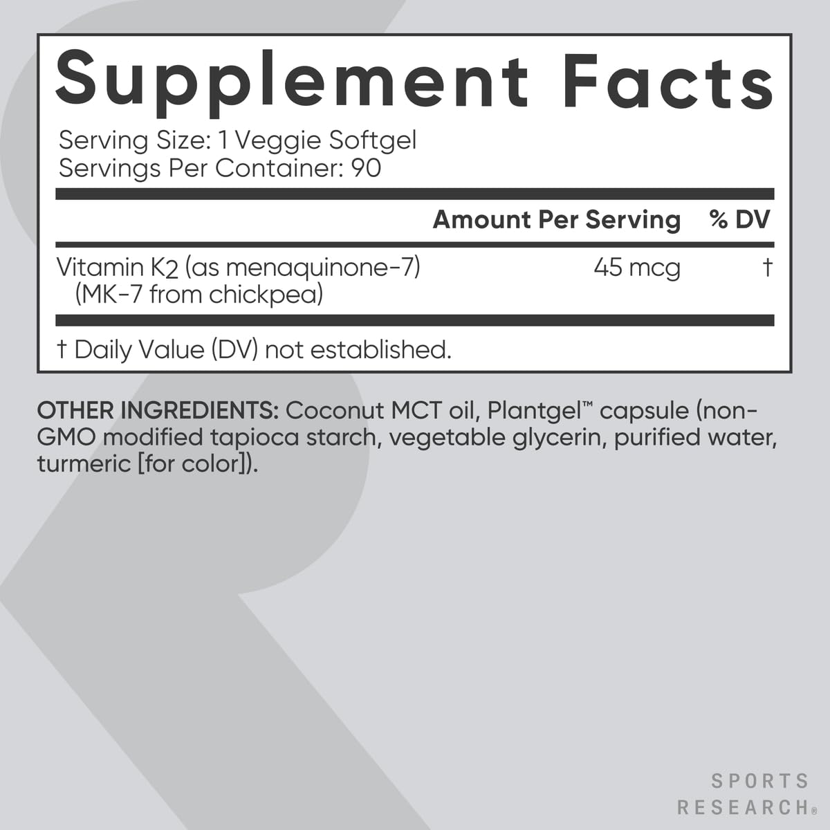 Sports Research non-GMO verified K2 MK-7 softgel gluten-free