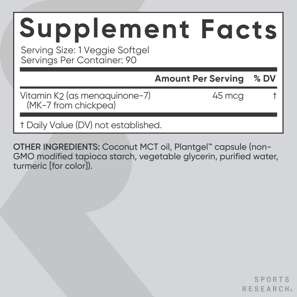 Sports Research non-GMO verified K2 MK-7 softgel gluten-free