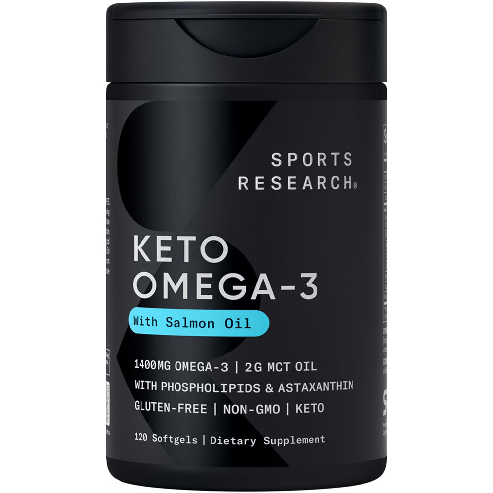 Sports Research Keto Omega bottle with wild sockeye salmon visual for keto-friendly omega-3