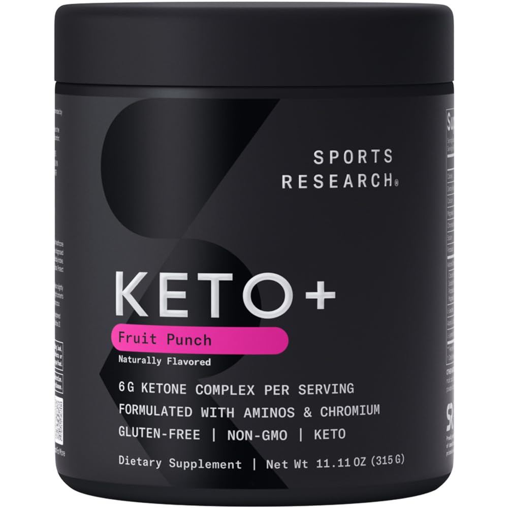 Sports Research Keto Plus goBHB powder tub in Fruit Punch for ketosis support.