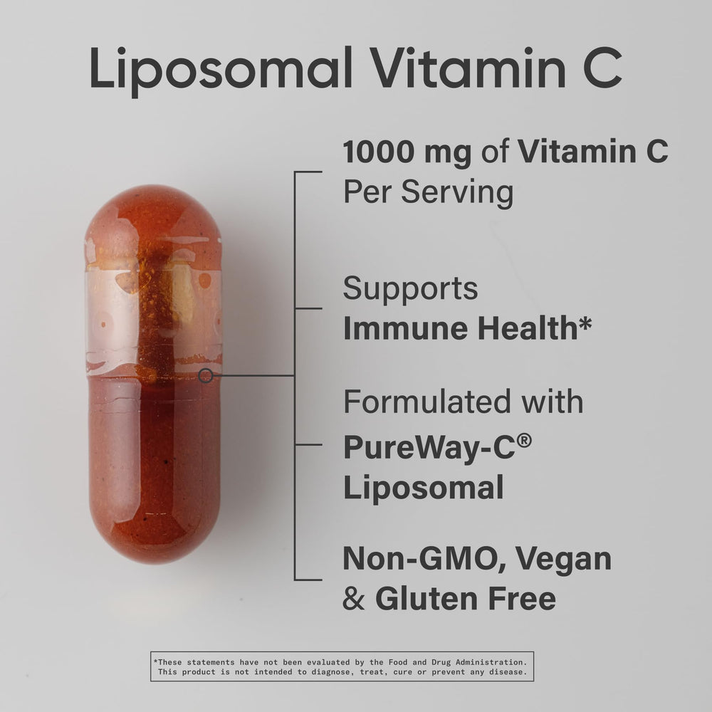 Sports Research liposomal Vitamin C capsules close-up demonstrating easy-to-swallow design for daily use