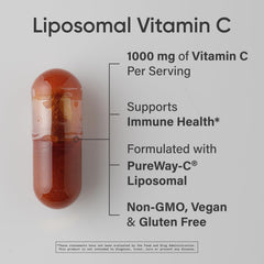 Sports Research liposomal Vitamin C capsules close-up demonstrating easy-to-swallow design for daily use