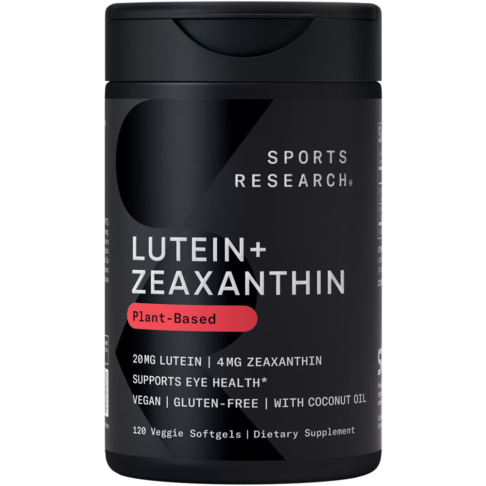 Sports Research lutein-zeaxanthin softgels in bottle for daily eye support.