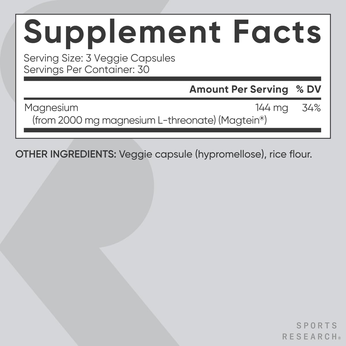 Sports Research Magnesium L-Threonate capsules being poured for convenient use.