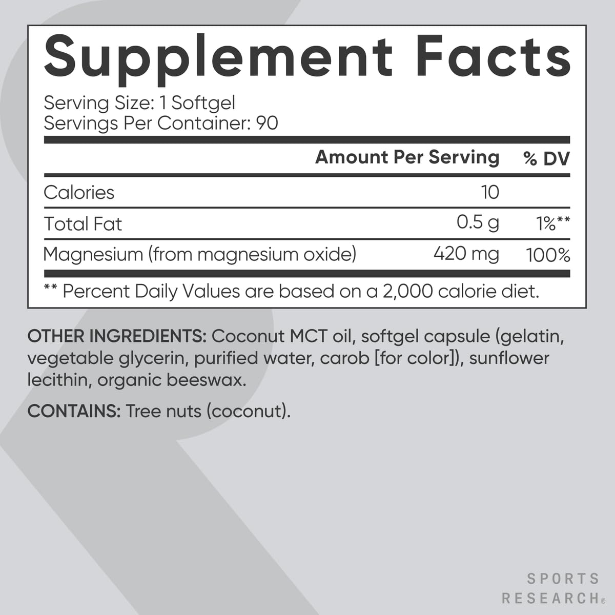 Sports Research Magnesium Oxide non-GMO label communicates quality and cleaner ingredient sourcing.