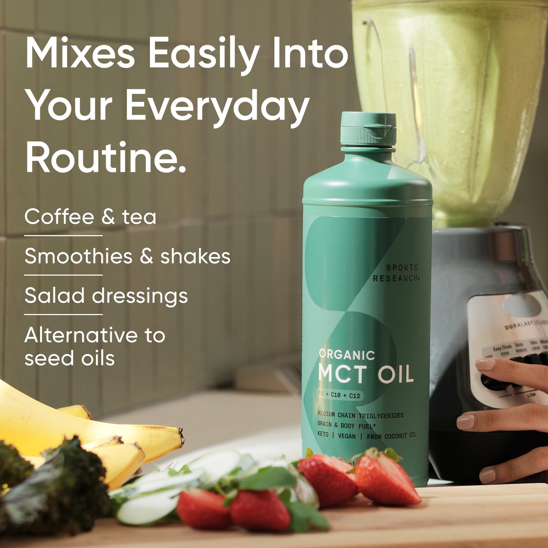 Sports Research MCT Oil glass bottle pour stream