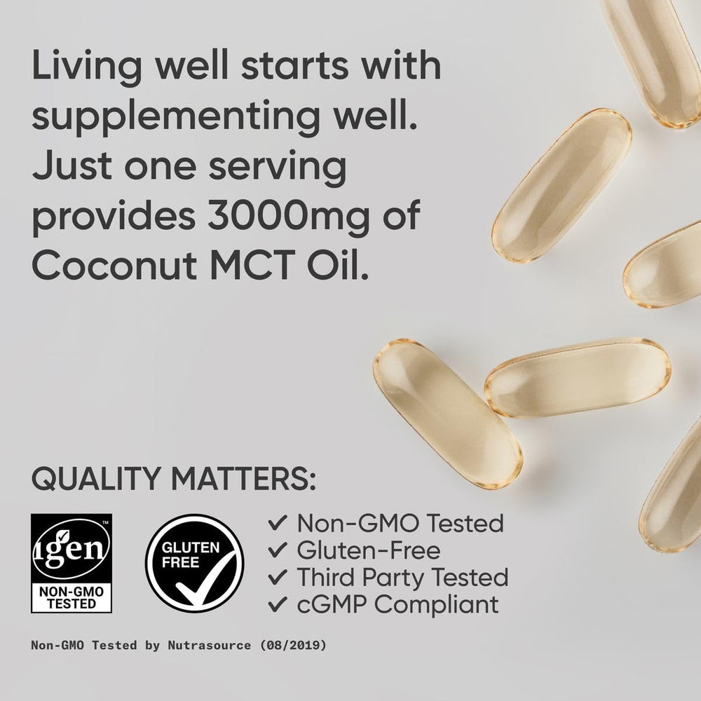 Sports Research MCT Oil Capsules packaging layout showing non-GMO coconut sourcing.