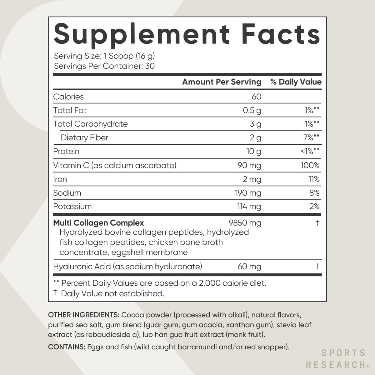 Close-up of the Sports Research label with ingredients