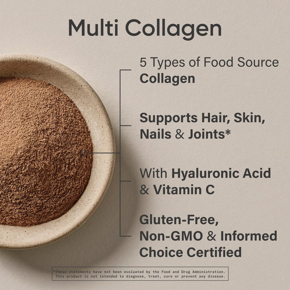 Scoop of Sports Research chocolate collagen beside a glass